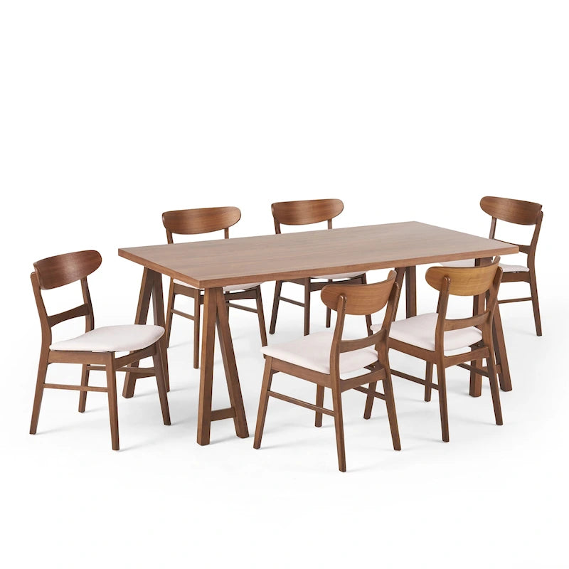 Ensemble de salle à manger A-Frame style Mid-Century en noyer/chêne avec chaises rembourrées, 7 personnes