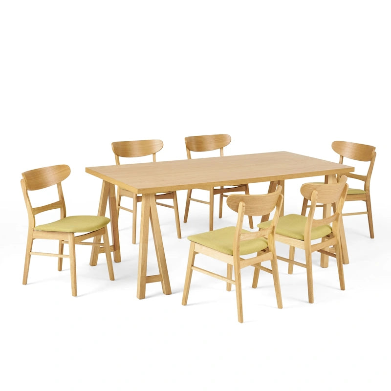 Ensemble de salle à manger A-Frame style Mid-Century en noyer/chêne avec chaises rembourrées, 7 personnes