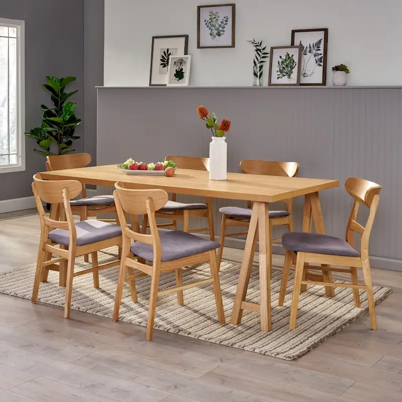 Ensemble de salle à manger A-Frame style Mid-Century en noyer/chêne avec chaises rembourrées, 7 personnes