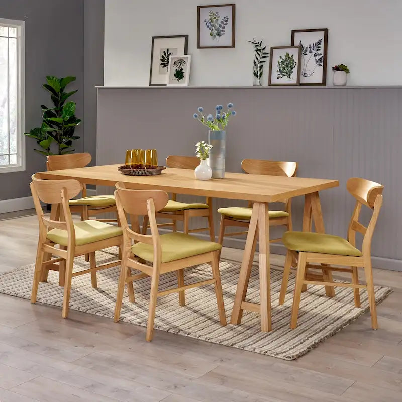 Ensemble de salle à manger A-Frame style Mid-Century en noyer/chêne avec chaises rembourrées, 7 personnes