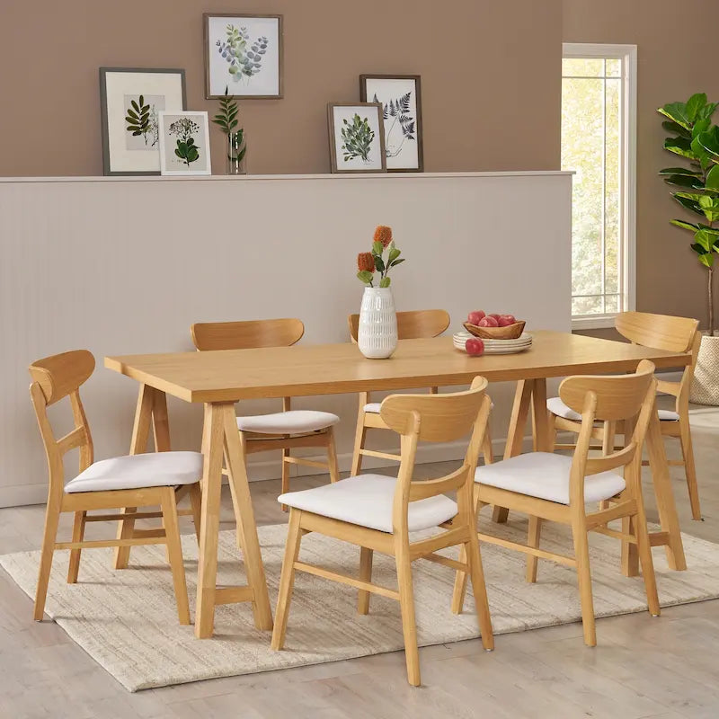 Ensemble de salle à manger A-Frame style Mid-Century en noyer/chêne avec chaises rembourrées, 7 personnes