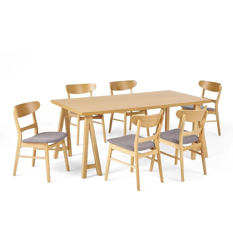 Ensemble de salle à manger A-Frame style Mid-Century en noyer/chêne avec chaises rembourrées, 7 personnes