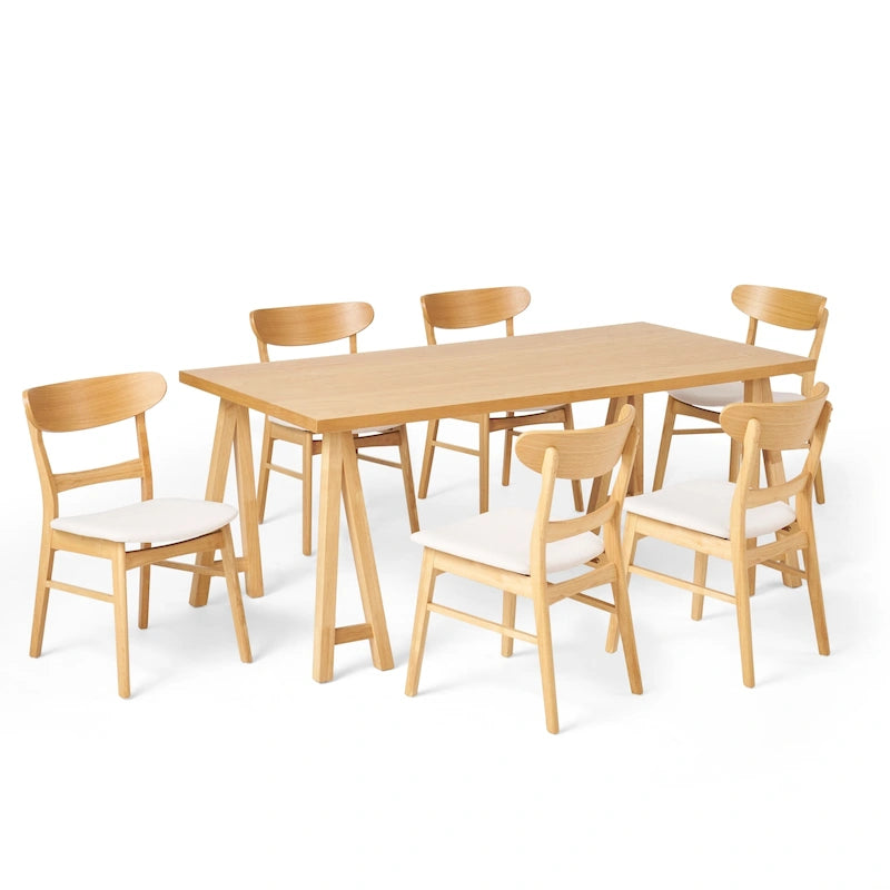 Ensemble de salle à manger A-Frame style Mid-Century en noyer/chêne avec chaises rembourrées, 7 personnes