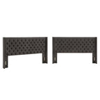 Tête de lit King size capitonnée en lin beige/gris/gris foncé avec oreilles