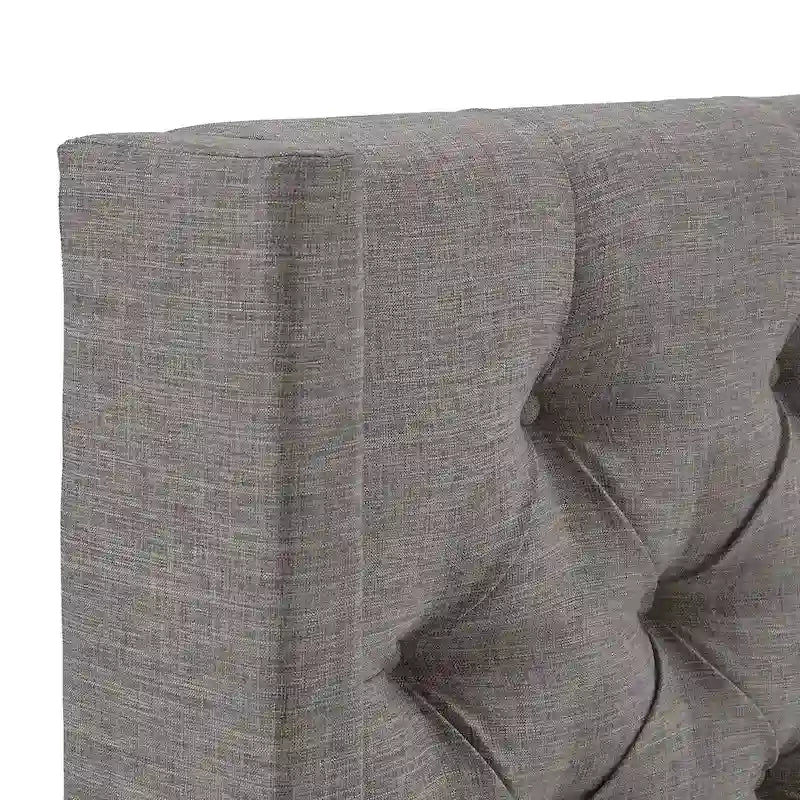 Tête de lit King size capitonnée en lin beige/gris/gris foncé avec oreilles