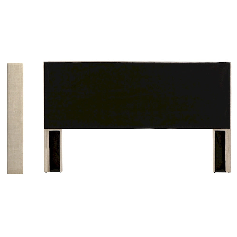 Tête de lit King size capitonnée en lin beige/gris/gris foncé avec oreilles
