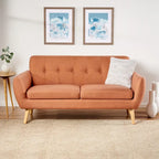 Causeuse en tissu touffeté mi-siècle, 2 places, gris foncé/bleu/orange brûlé