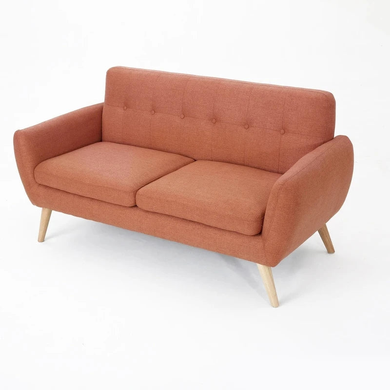 Causeuse en tissu touffeté mi-siècle, 2 places, gris foncé/bleu/orange brûlé