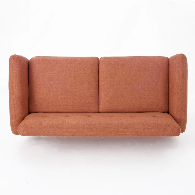 Causeuse en tissu touffeté mi-siècle, 2 places, gris foncé/bleu/orange brûlé