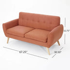 Causeuse en tissu touffeté mi-siècle, 2 places, gris foncé/bleu/orange brûlé