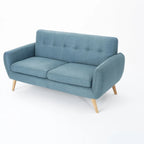 Causeuse en tissu touffeté mi-siècle, 2 places, gris foncé/bleu/orange brûlé