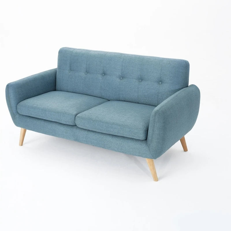 Causeuse en tissu touffeté mi-siècle, 2 places, gris foncé/bleu/orange brûlé