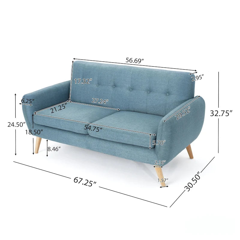 Causeuse en tissu touffeté mi-siècle, 2 places, gris foncé/bleu/orange brûlé