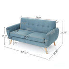 Causeuse en tissu touffeté mi-siècle, 2 places, gris foncé/bleu/orange brûlé