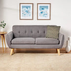 Causeuse en tissu touffeté mi-siècle, 2 places, gris foncé/bleu/orange brûlé