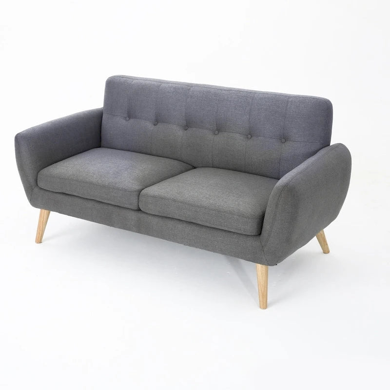 Causeuse en tissu touffeté mi-siècle, 2 places, gris foncé/bleu/orange brûlé