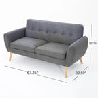 Causeuse en tissu touffeté mi-siècle, 2 places, gris foncé/bleu/orange brûlé