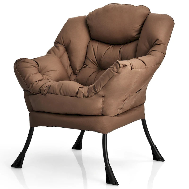 Fauteuil d'appoint en tissu gris/beige/marine/marron avec poche latérale, 1 personne