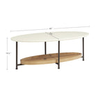 Table basse ovale blanche/naturelle avec étagère inférieure, 1 personne