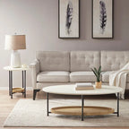 Table basse ovale blanche/naturelle avec étagère inférieure, 1 personne