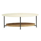 Table basse ovale blanche/naturelle avec étagère inférieure, 1 personne