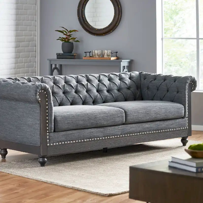 Canapé Chesterfield 3 places en tissu/simili-cuir multicolore avec clous décoratifs
