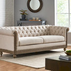 Canapé Chesterfield 3 places en tissu/simili-cuir multicolore avec clous décoratifs