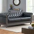 Canapé Chesterfield 3 places en tissu/simili-cuir multicolore avec clous décoratifs