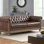 Canapé Chesterfield 3 places en tissu/simili-cuir multicolore avec clous décoratifs