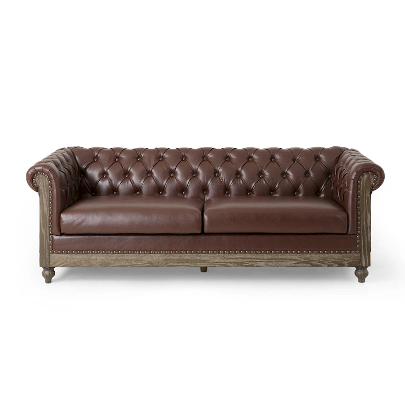Canapé Chesterfield 3 places en tissu/simili-cuir multicolore avec clous décoratifs