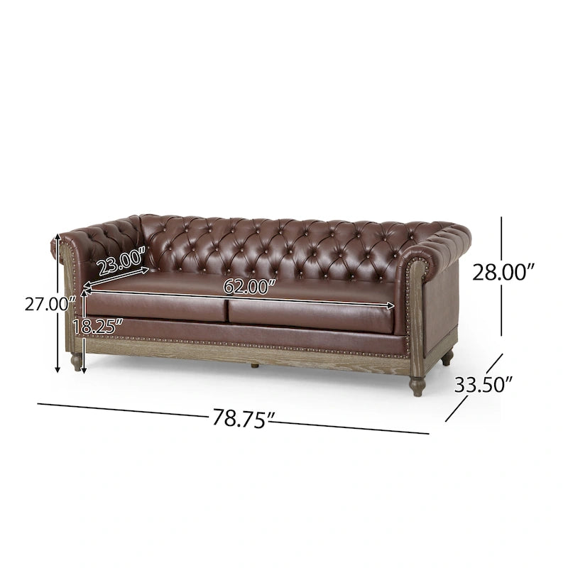 Canapé Chesterfield 3 places en tissu/simili-cuir multicolore avec clous décoratifs