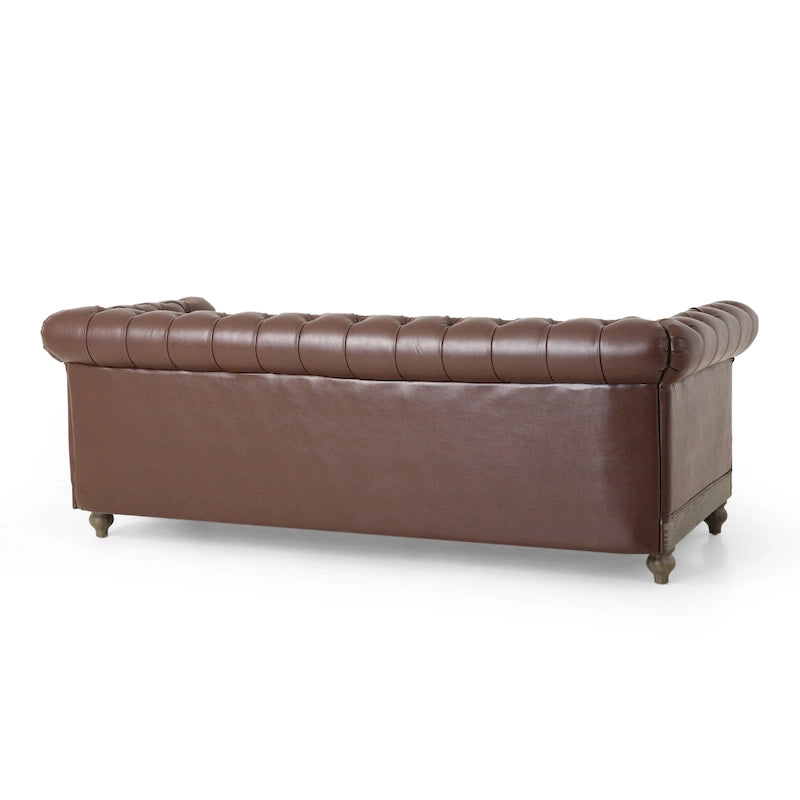 Canapé Chesterfield 3 places en tissu/simili-cuir multicolore avec clous décoratifs