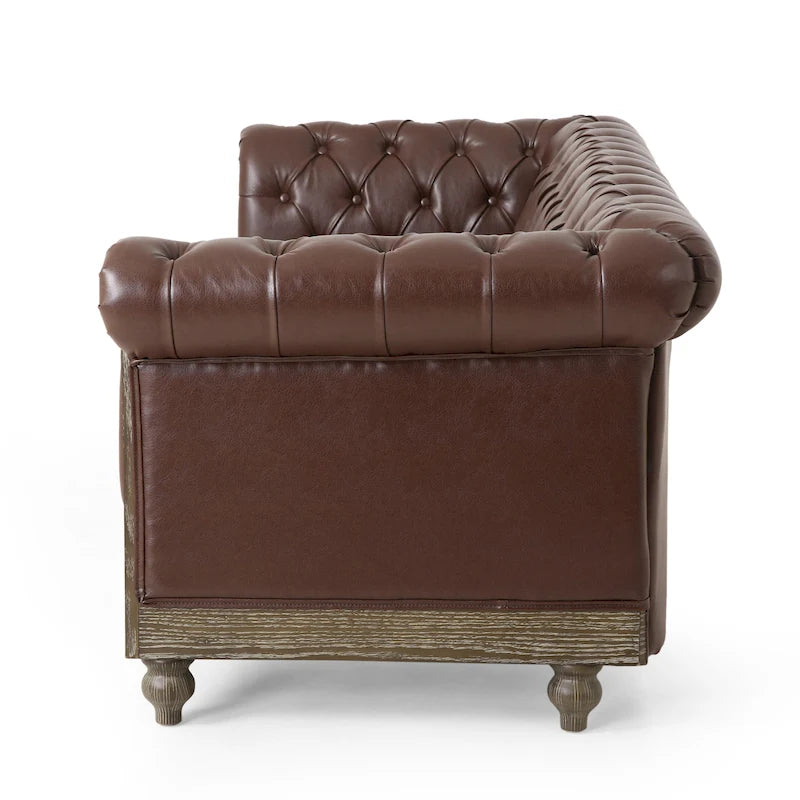 Canapé Chesterfield 3 places en tissu/simili-cuir multicolore avec clous décoratifs