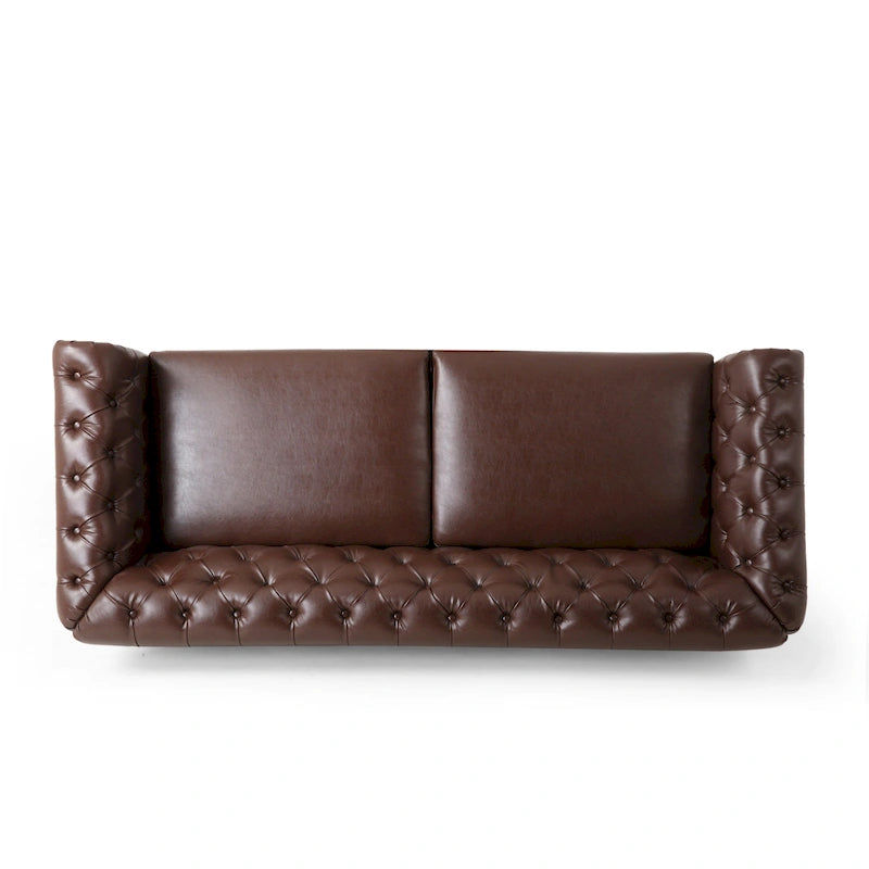 Canapé Chesterfield 3 places en tissu/simili-cuir multicolore avec clous décoratifs