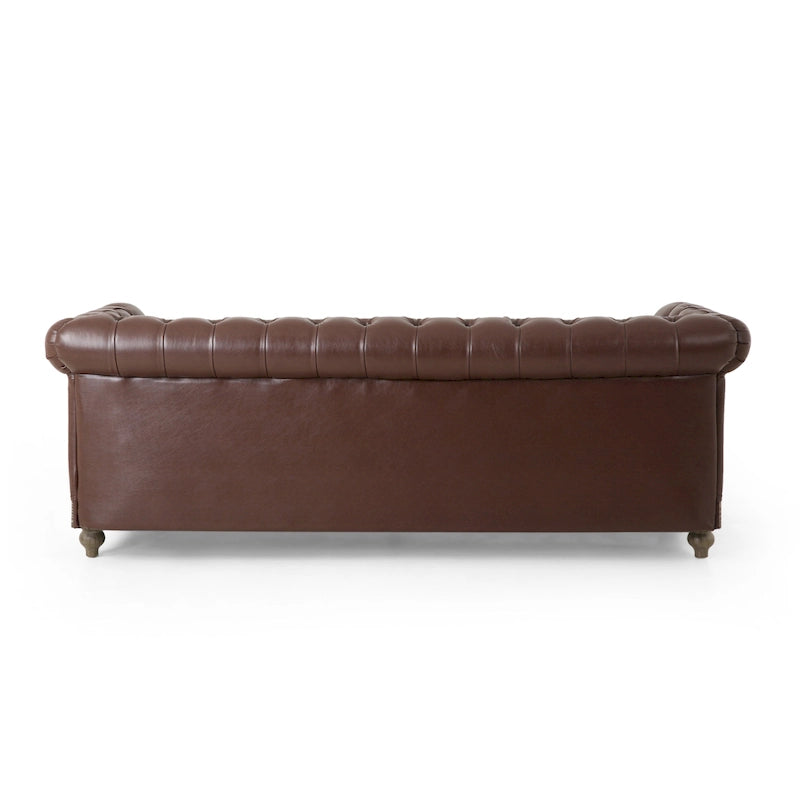 Canapé Chesterfield 3 places en tissu/simili-cuir multicolore avec clous décoratifs