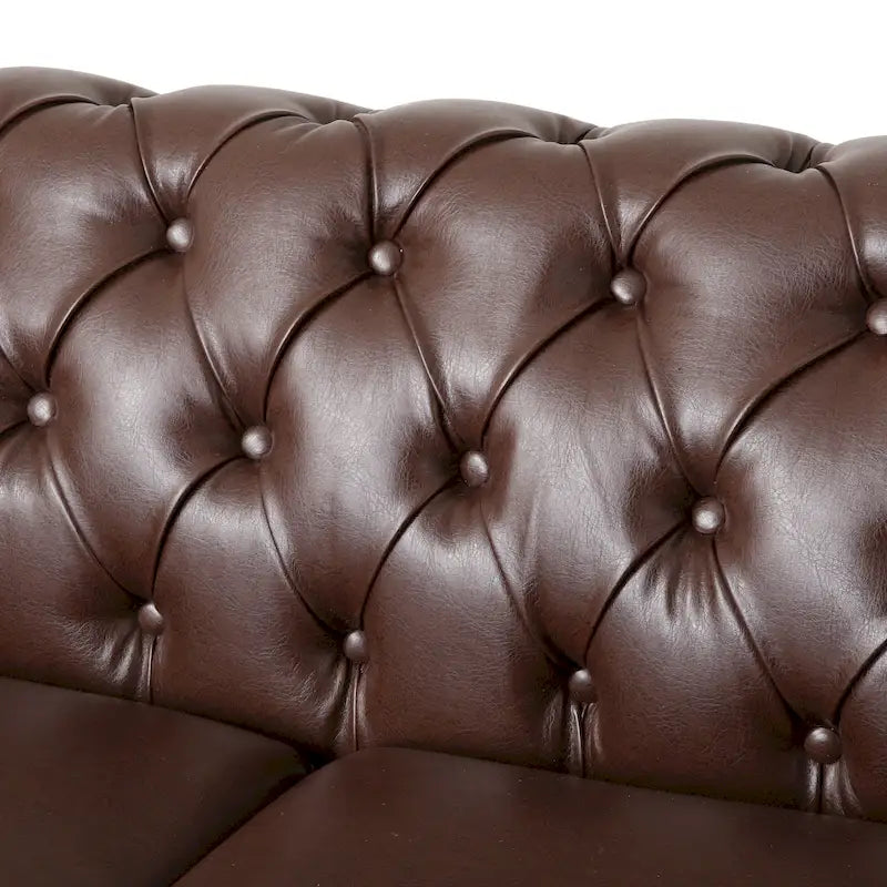 Canapé Chesterfield 3 places en tissu/simili-cuir multicolore avec clous décoratifs
