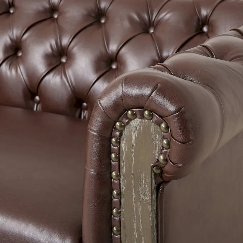 Canapé Chesterfield 3 places en tissu/simili-cuir multicolore avec clous décoratifs