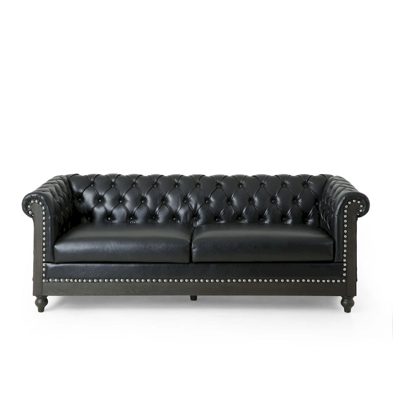 Canapé Chesterfield 3 places en tissu/simili-cuir multicolore avec clous décoratifs