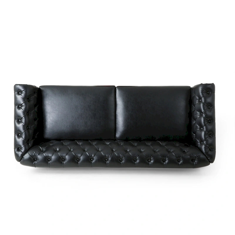 Canapé Chesterfield 3 places en tissu/simili-cuir multicolore avec clous décoratifs