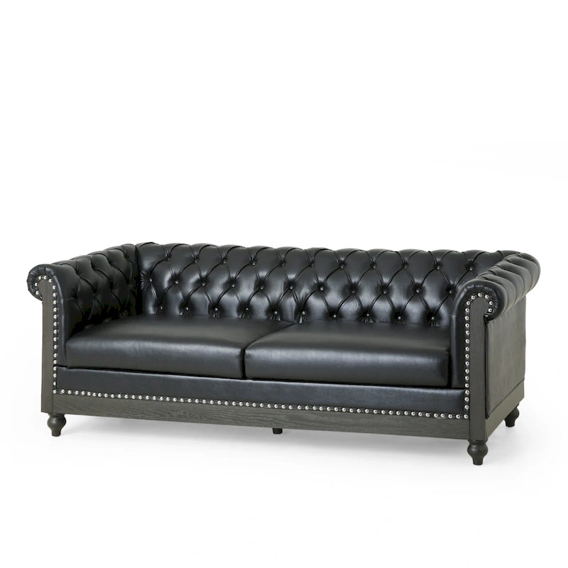 Canapé Chesterfield 3 places en tissu/simili-cuir multicolore avec clous décoratifs