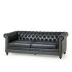 Canapé Chesterfield 3 places en tissu/simili-cuir multicolore avec clous décoratifs
