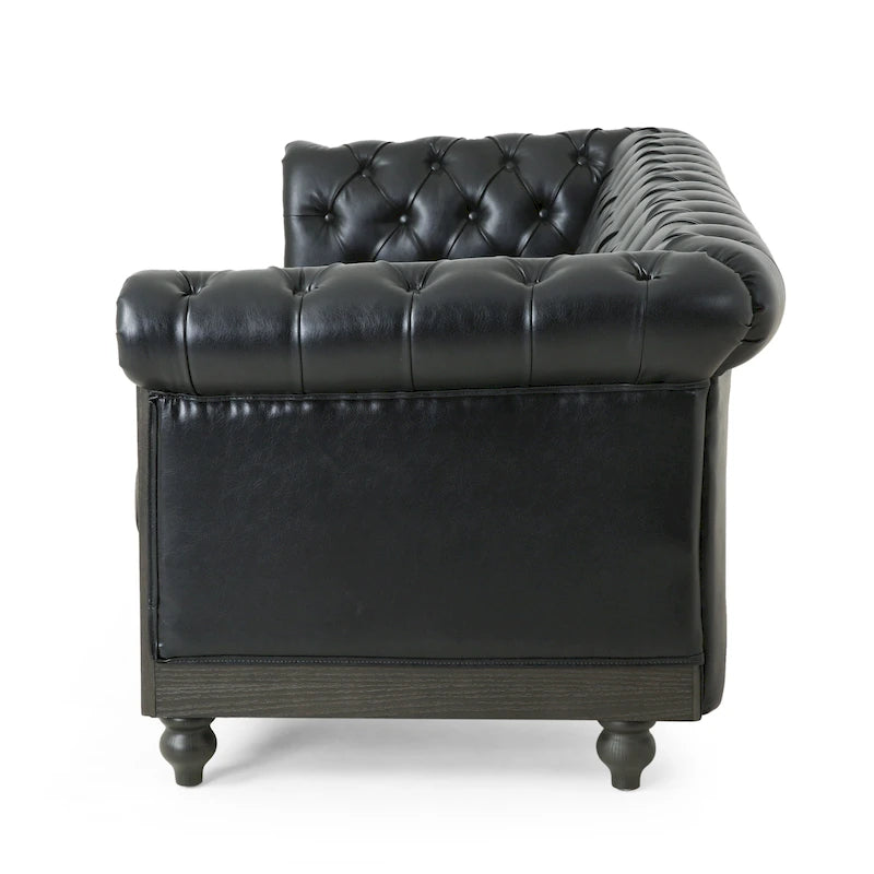 Canapé Chesterfield 3 places en tissu/simili-cuir multicolore avec clous décoratifs