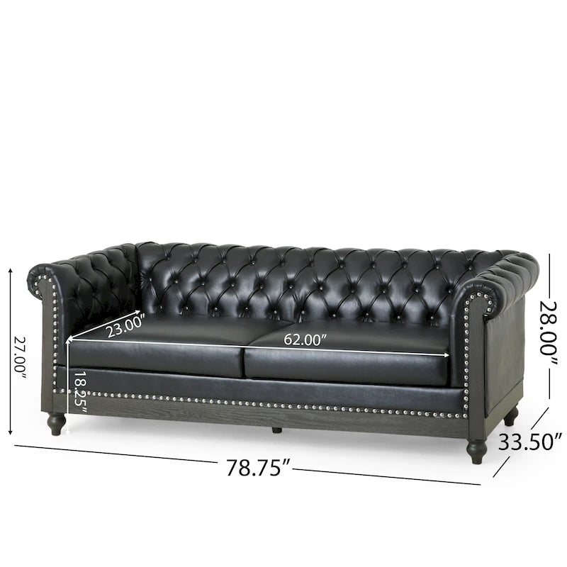 Canapé Chesterfield 3 places en tissu/simili-cuir multicolore avec clous décoratifs