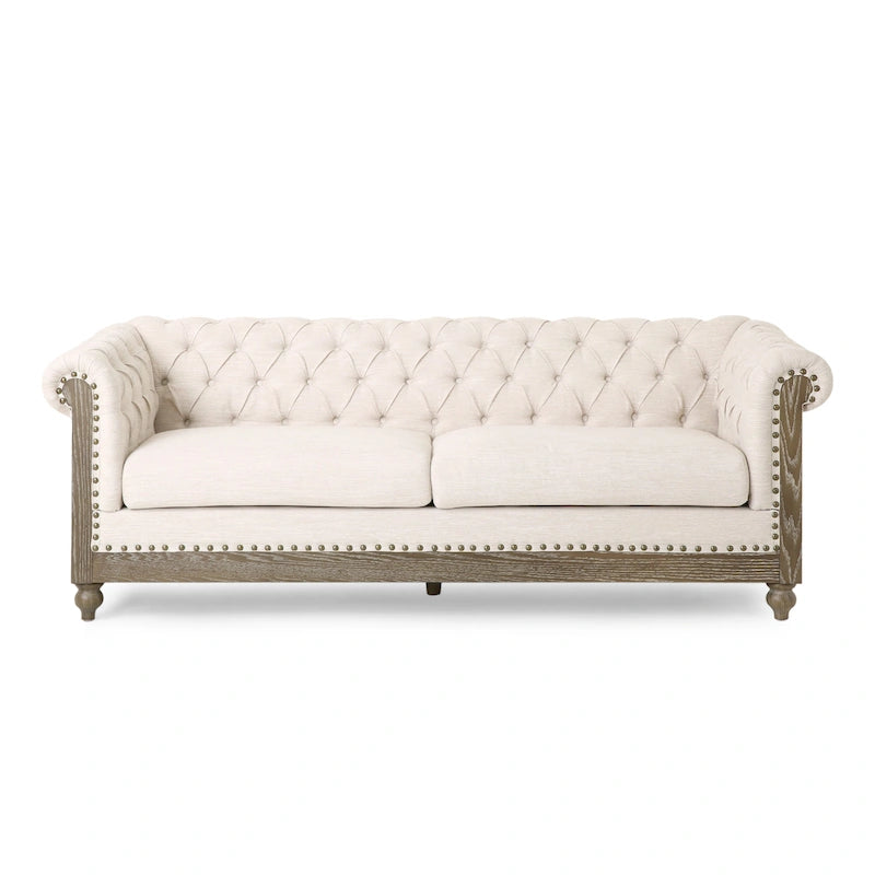 Canapé Chesterfield 3 places en tissu/simili-cuir multicolore avec clous décoratifs
