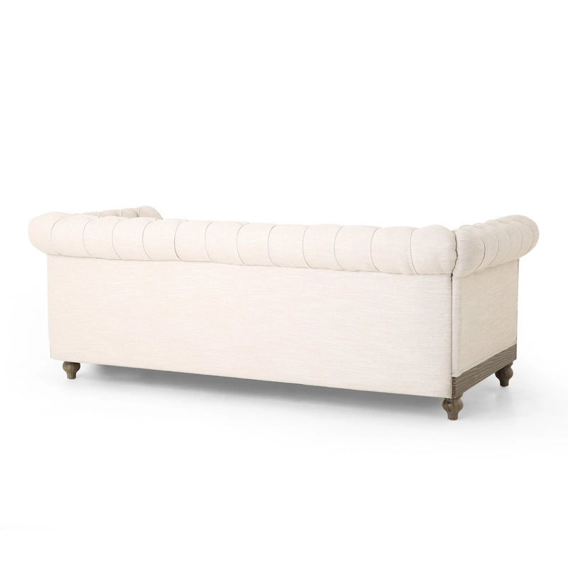 Canapé Chesterfield 3 places en tissu/simili-cuir multicolore avec clous décoratifs
