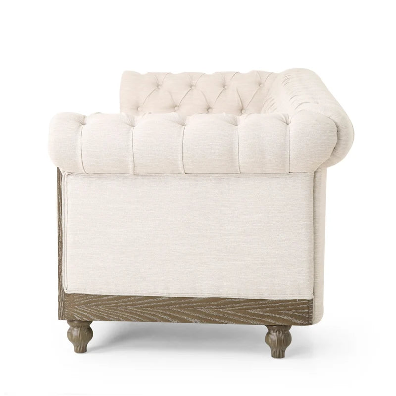 Canapé Chesterfield 3 places en tissu/simili-cuir multicolore avec clous décoratifs
