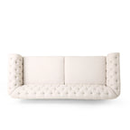 Canapé Chesterfield 3 places en tissu/simili-cuir multicolore avec clous décoratifs