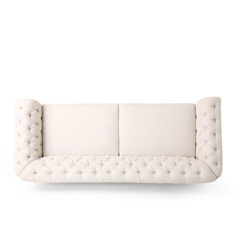 Canapé Chesterfield 3 places en tissu/simili-cuir multicolore avec clous décoratifs