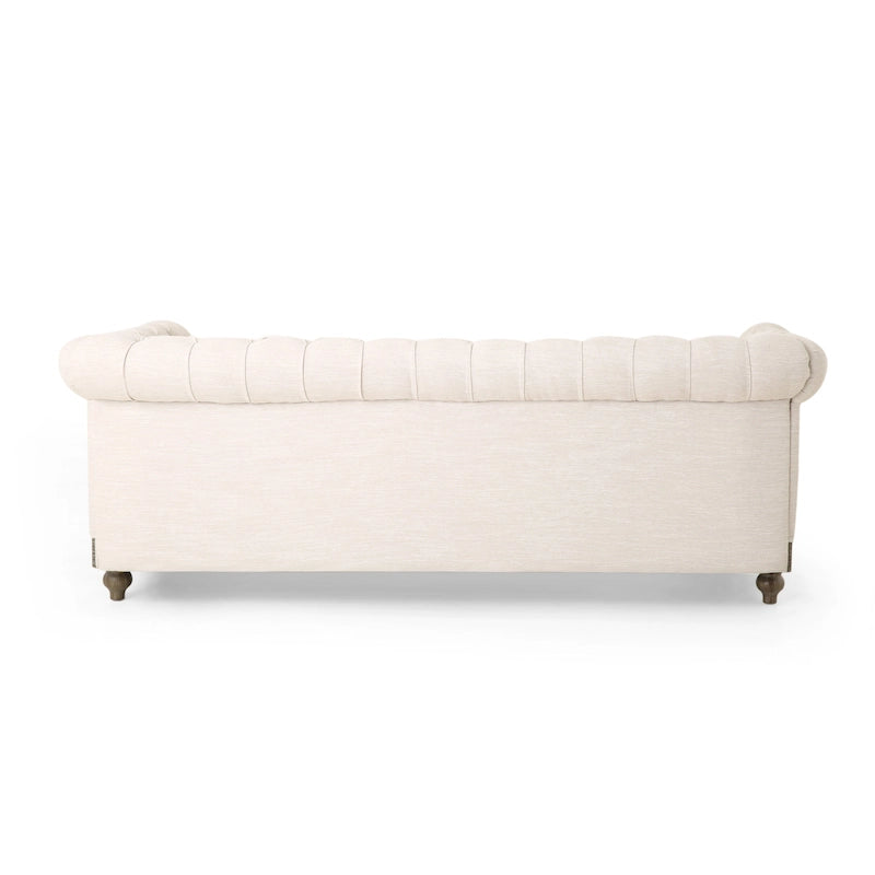 Canapé Chesterfield 3 places en tissu/simili-cuir multicolore avec clous décoratifs