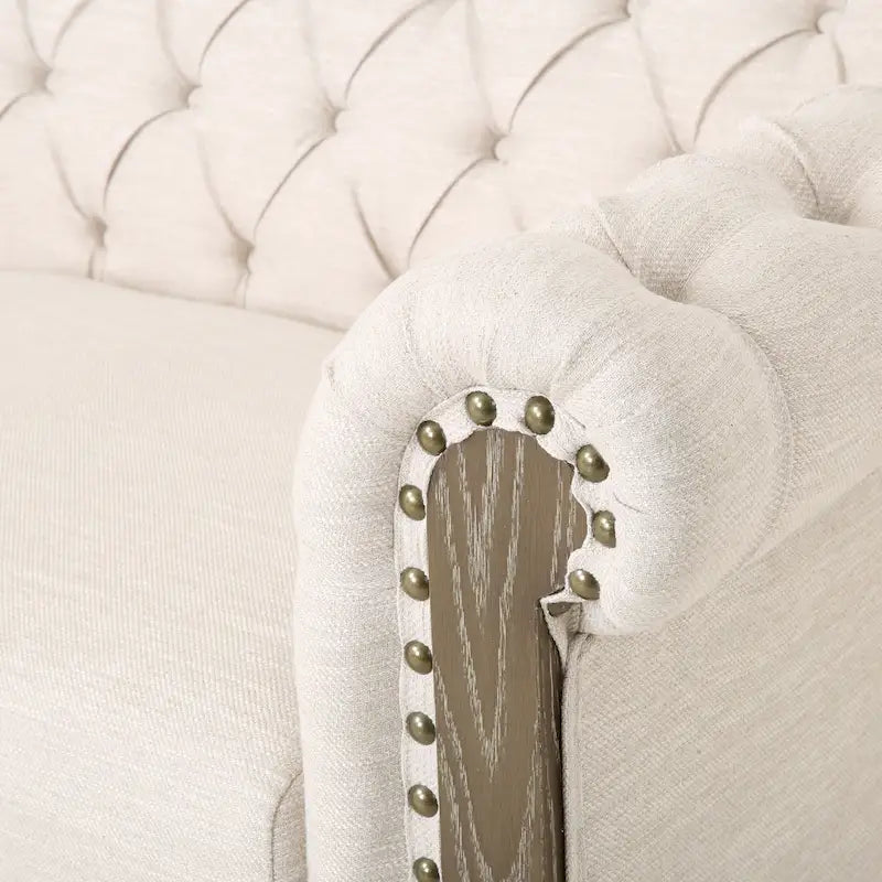 Canapé Chesterfield 3 places en tissu/simili-cuir multicolore avec clous décoratifs